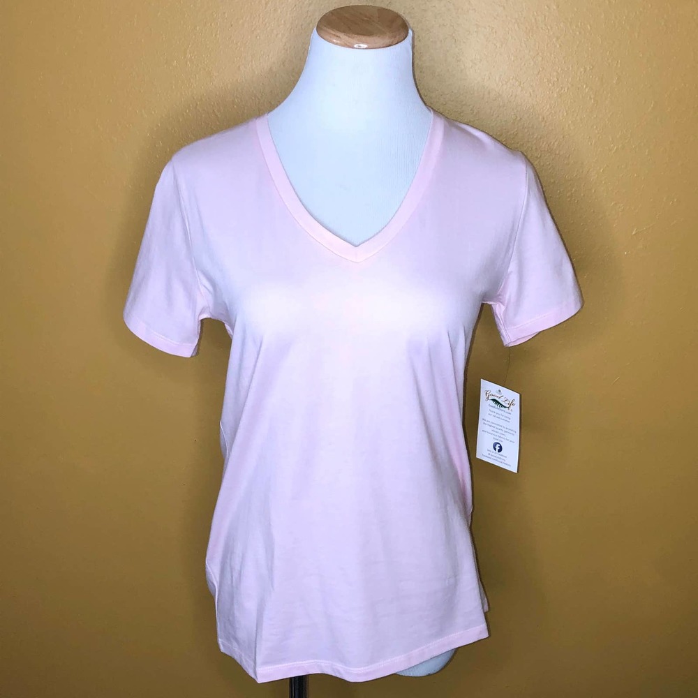 Good Life Shirt Light Pink V-Neck Basic Tee New